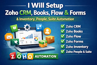 setup zoho CRM, zoho book, flow, form, inventory, people, suite, zoho automation