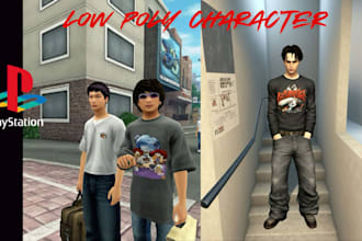 create 3d low poly vtuber ps1 ps2 character design,  as a low poly artist