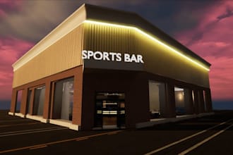 3d practice golf room,sport bar,volumetric diagram, golf pro shop,virtual pics