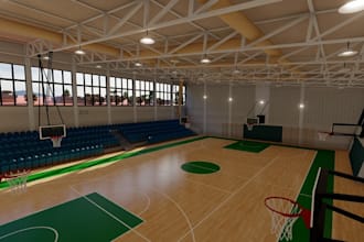remodel multipurpose indoor sport complex, training center render, 2d floor plan