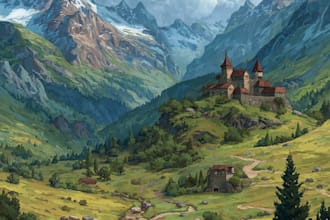illustrate environments, landscapes, board game, concept art