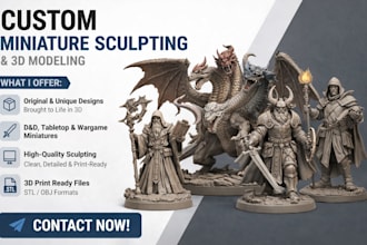 design tabletop rpg miniatures monsters npcs optimized for resin, fdm printing