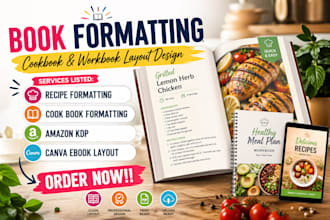 do book formatting, KDP interior design, cookbook layout, canva workbook design