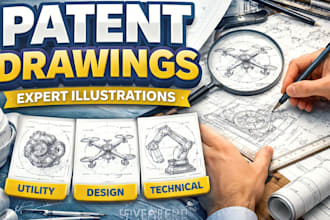 draft uspto and wipo patent drawings for utility and design patent applications