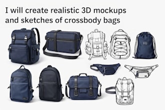 realistic 3d mockups and sketches of crossbody bags