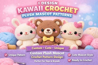 design kawaii crochet patterns for plush stuffed animal mascots