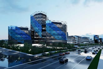 redesign 3d store complex interior, clothing racks, apparel area, cgi cityscape