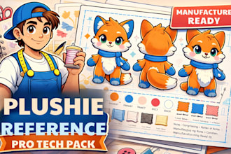create manufacture ready plush toy tech pack and reference sheet for stuffed toy