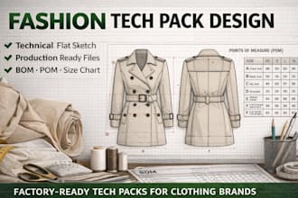 create fashion tech pack, clothing tech pack design  and technical drawing