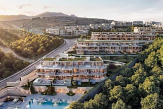 building 3d luxury real estate, apartment complex,outdoor living,cgi pool layout