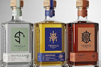 design bottle label, tequila, rum wine vodka gin whiskey product label design