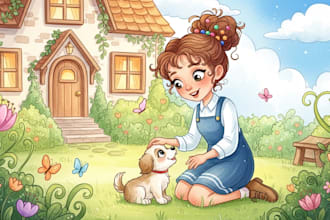 illustrate whimsical watercolor children story book cover  illustration