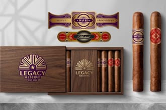 do premium cigar label, cigar logo, cigar band cigar box design for you business