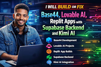 build or fix base44, lovable ai, replit apps with supabase backend and kimi ai