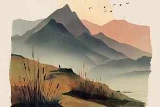 draw a watercolor landscape illustration
