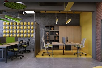 redesign office interior realistic 3d rendering,2d  plan, house,commercial space