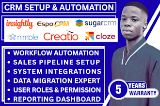 setup insightly, nimble, sugarcrm, espocrm, cloze, and creatio crm