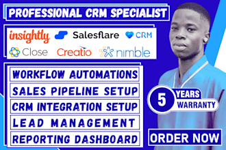 setup insightly, nimble, creatio, saleflare and close crm