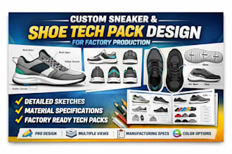 design shoe tech pack, sneaker design, footwear tech pack for factory production