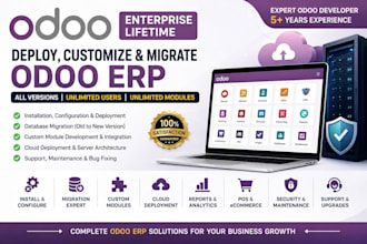 deploy, customize, migrate and develop odoo erp community, enterprise lifetime