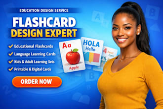 design educational flashcards, language learning cards for kids or adults