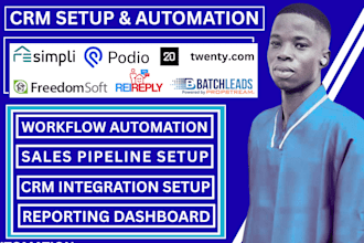 setup resimpli, freedomsoft, batchleads, rei reply, podio and twenty CRM