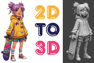 convert 2d to 3d printable model stylized 3d character design 2d to 3d model