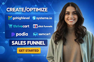 build sales funnel on gohighlevel, systeme io, clickfunnels, thrivecart, kajabi