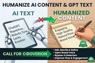 edit and humanize ai content or gpt text into human writing