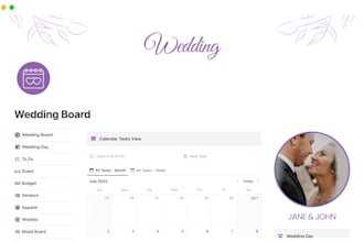 design notion template for wedding planning, guest lists, budget, vendor tracker