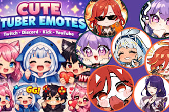 draw custom twitch emotes, vtuber emotes, chibi emotes for discord and stream