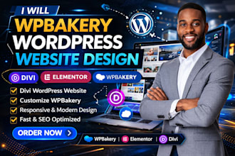 customize wordpress website using wpbakery, divi theme, elementor, and kadence