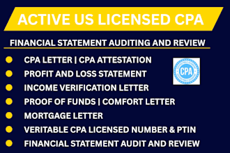 write US CPA letter, mortgage letter, income verification and comfort letter