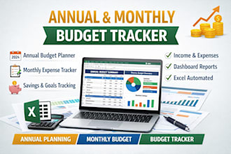 build annual budget, monthly budget and budget tracker spreadsheet in excel