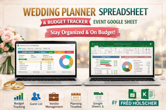 design wedding planner spreadsheet, budget tracker, and event google sheet