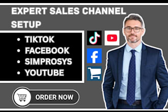 setup shopify sales channel facebook tiktok shop simprosys youtube website