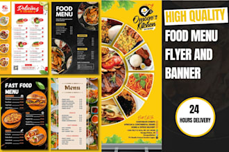 create food menu design,restaurant menu,flyer design, poster,banner and brochure