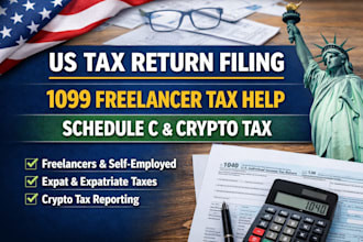 prepare US tax return, 1099 freelancer tax filing and crypto tax reporting