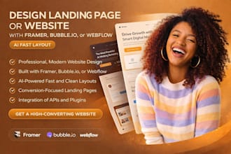 design landing page or website with framer, bubble io or webflow ai fast layout