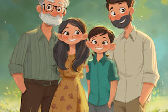 draw watercolor family portrait painting from combine photo