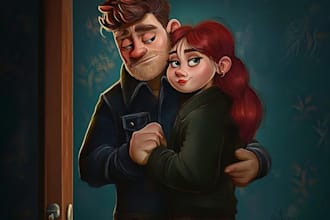 design a kawaii style couple character portrait