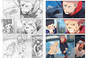 clean lineart coloring and bg for comic manga match anystyle