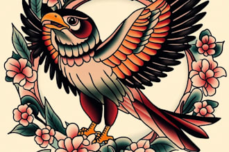 illustration in traditional tattoo or vintage graphic shirt design