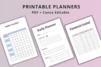 design printable planners PDF and canva templates