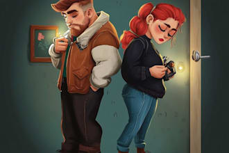 design a profesional kawaii style couple character portrait
