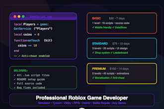 build a professional roblox game with scripting and UI