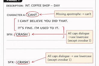 proofread and edit comic, webtoon, manhwa, and manga scripts