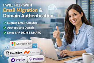 email migration domain authentication on microsoft 365, godaddy namecheap proton
