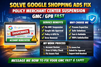 solve google shopping ads fix policy merchant center suspension gmc gpb fast