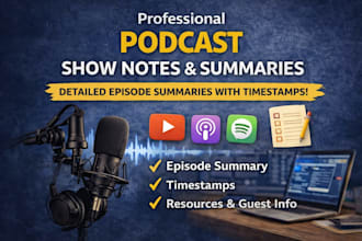 write professional podcast show notes and episode summaries